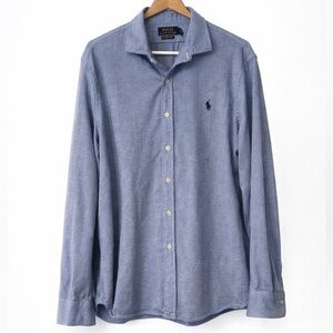 Polo Ralph Lauren Men’s Knit Dress Shirt Blue Herringbone XXL 100% Cotton
